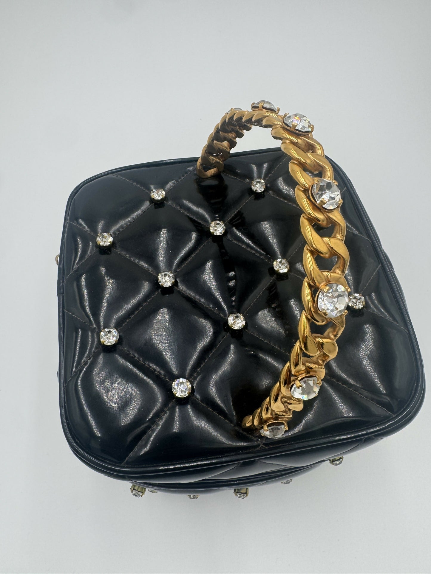 Chanel 1995  Barbie Black Rhinestone Heart-Mirror Vanity Case Bag