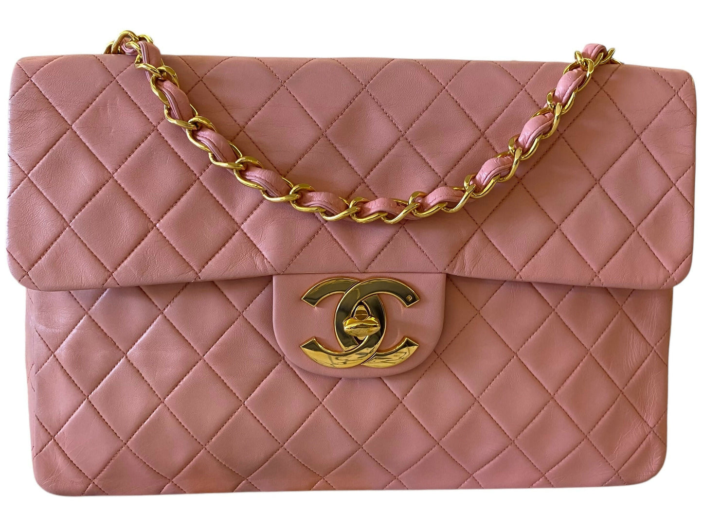 Chanel  90s Barbie Pink Lambskin Maxi 24K Gold Hardware