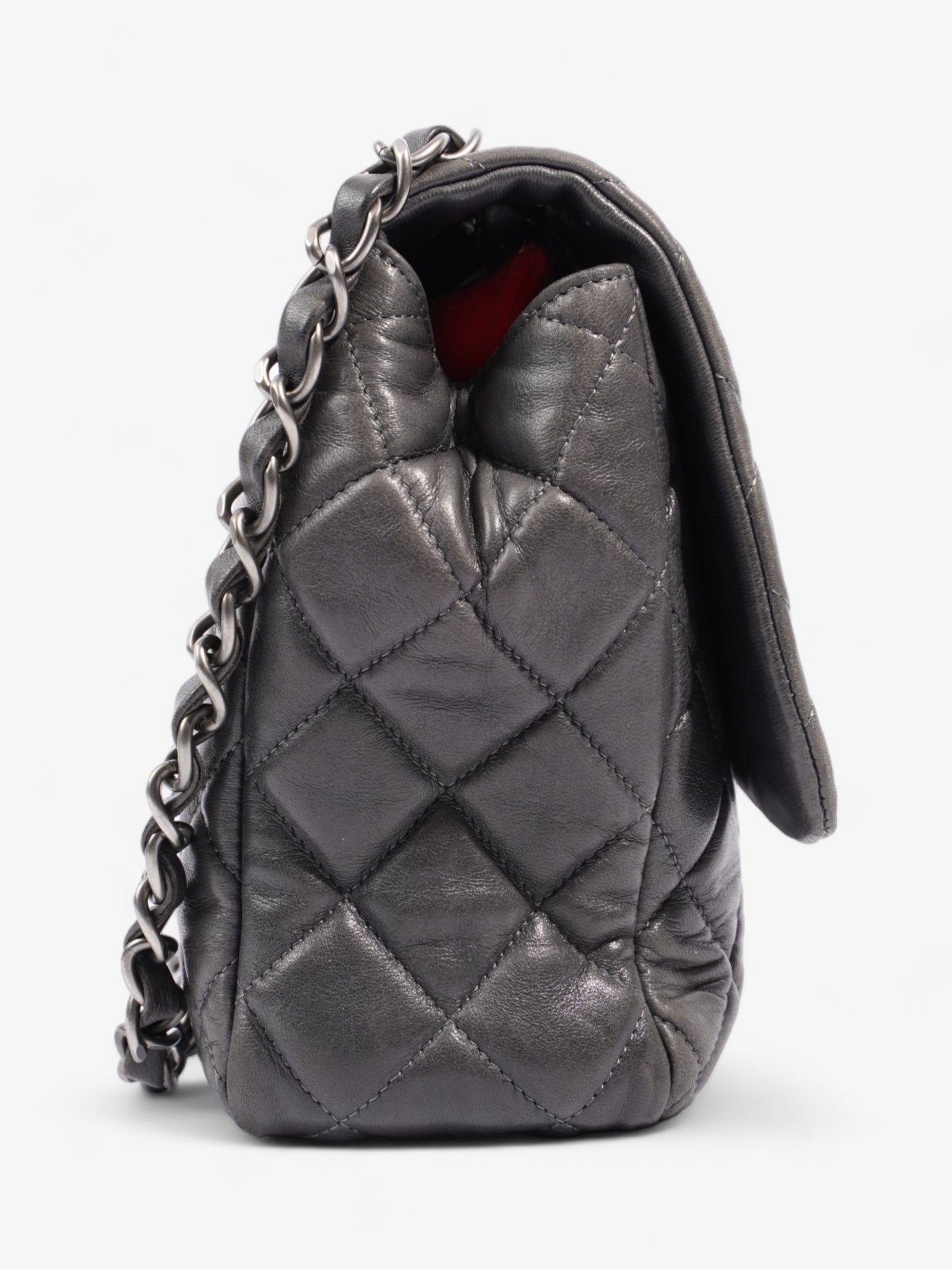Chanel Classic Single Flap Grey Lambskin Leather Jumbo
