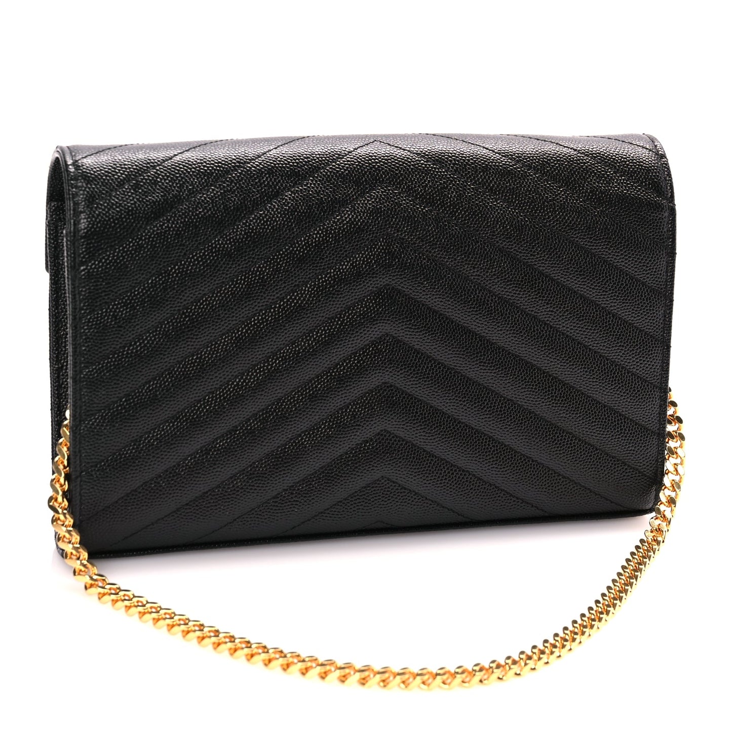 Saint Laurent Grain De Poudre Matelasse Chevron Monogram Chain Wallet Black