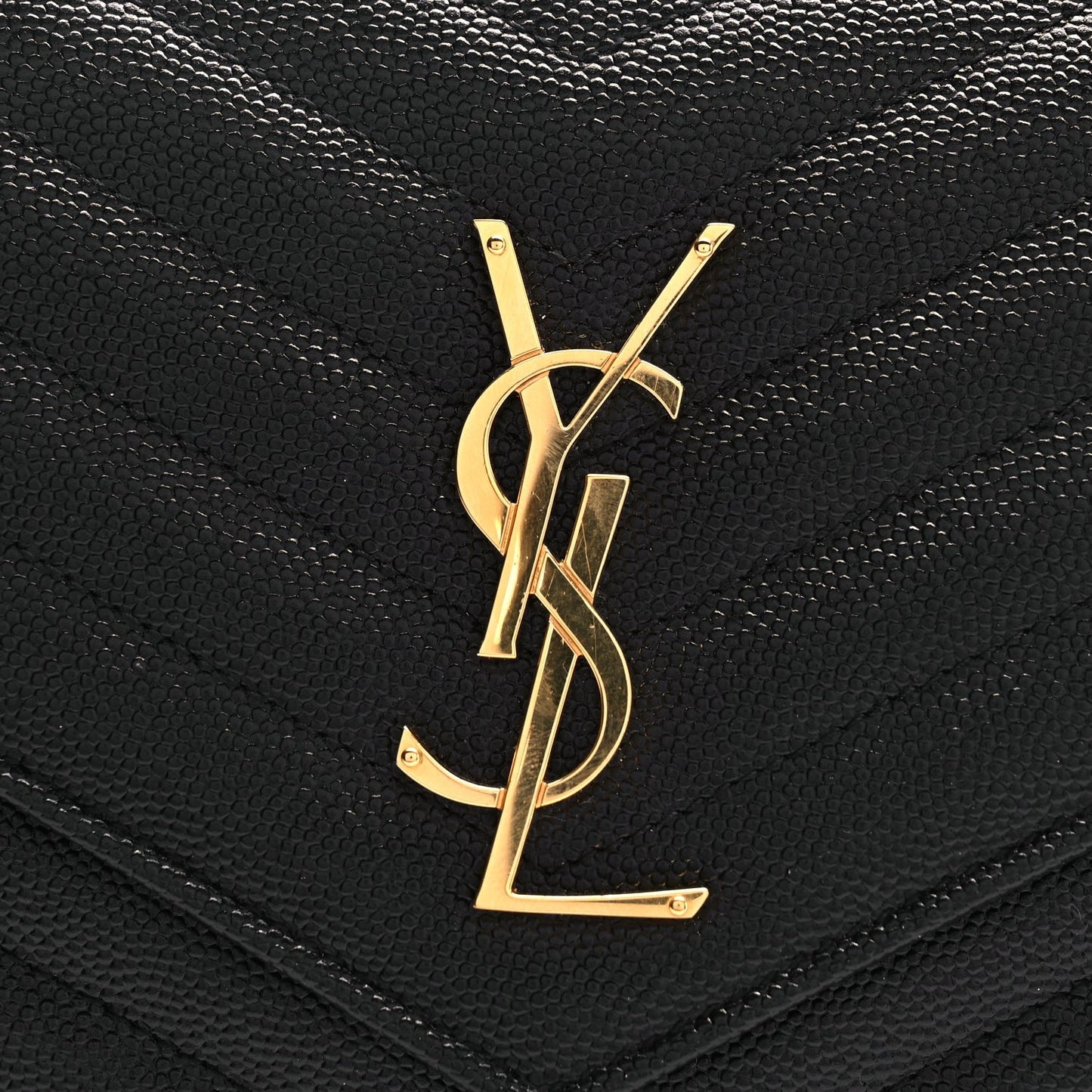 Saint Laurent Grain De Poudre Matelasse Chevron Monogram Chain Wallet Black