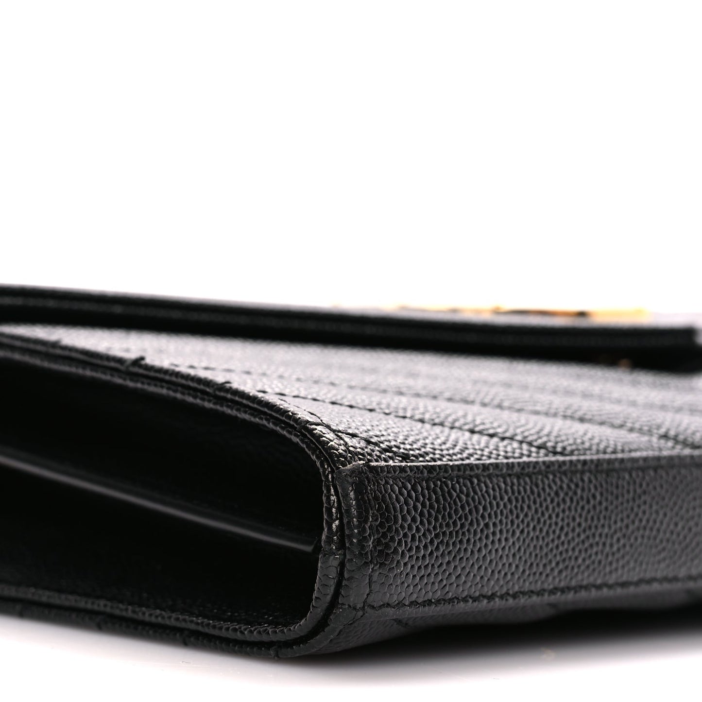 Saint Laurent Grain De Poudre Matelasse Chevron Monogram Chain Wallet Black