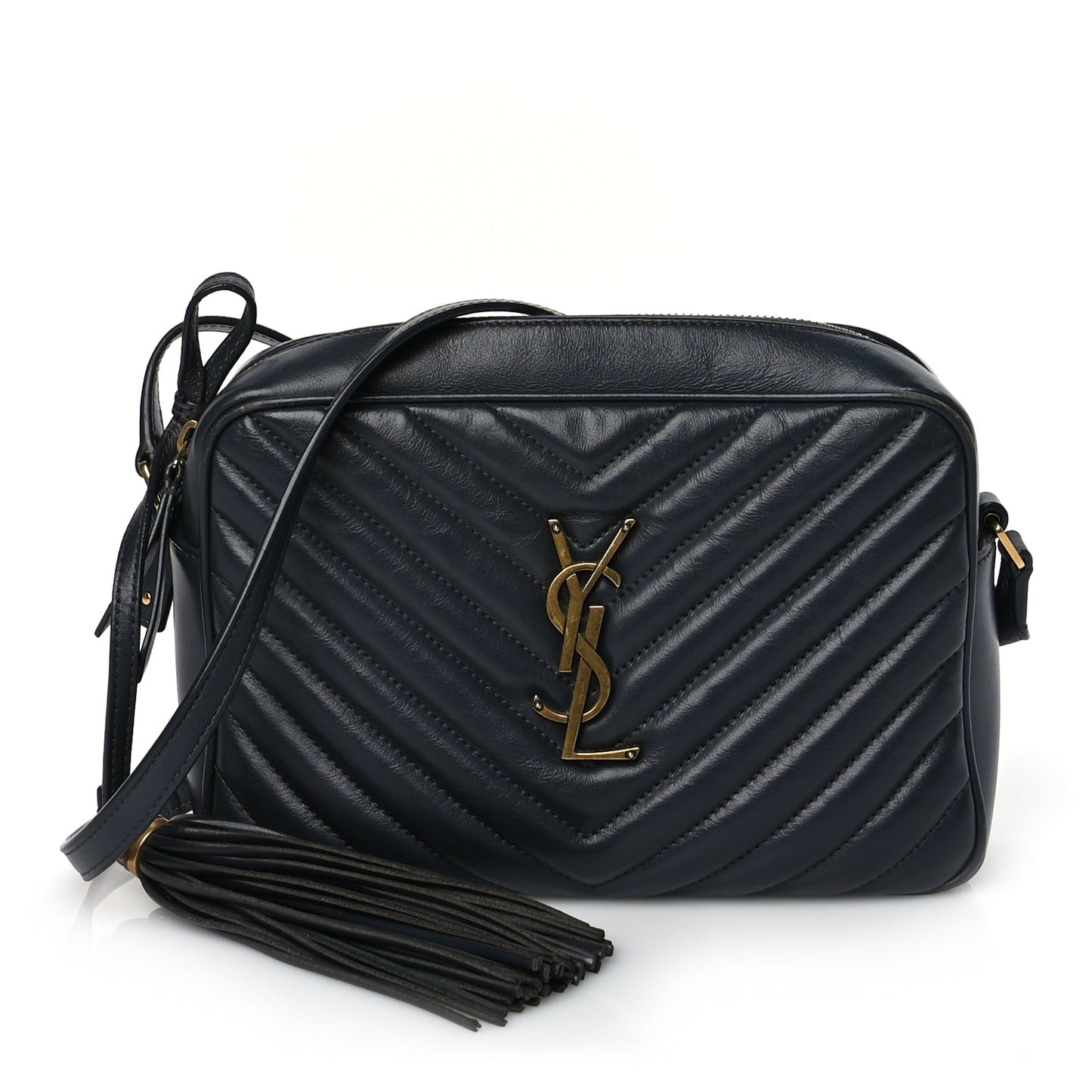 Saint Laurent Calfskin Matelasse Monogram Lou Camera Bag  Navy