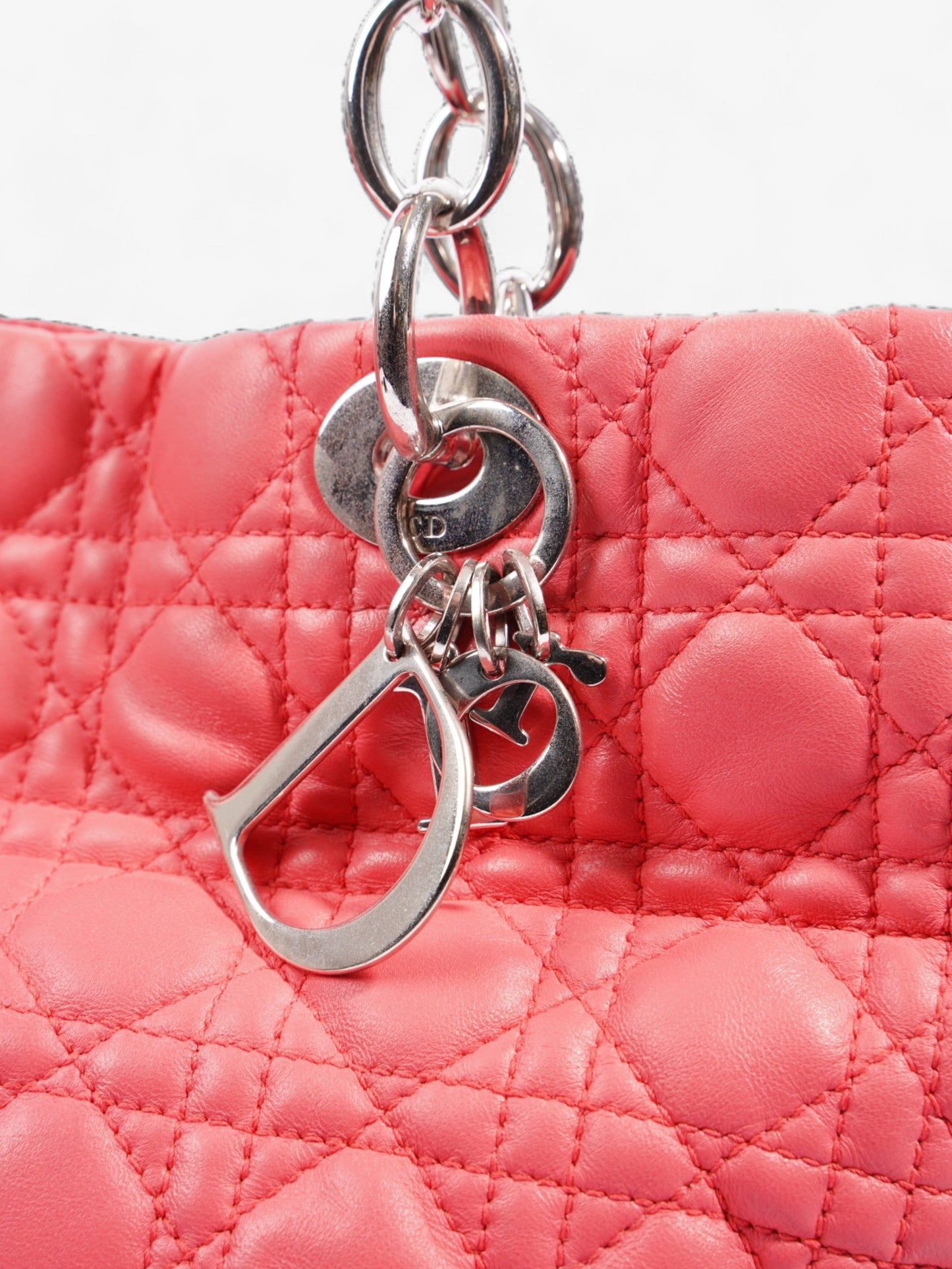 Christian Dior Cannage Tote Coral Lambskin Leather Large