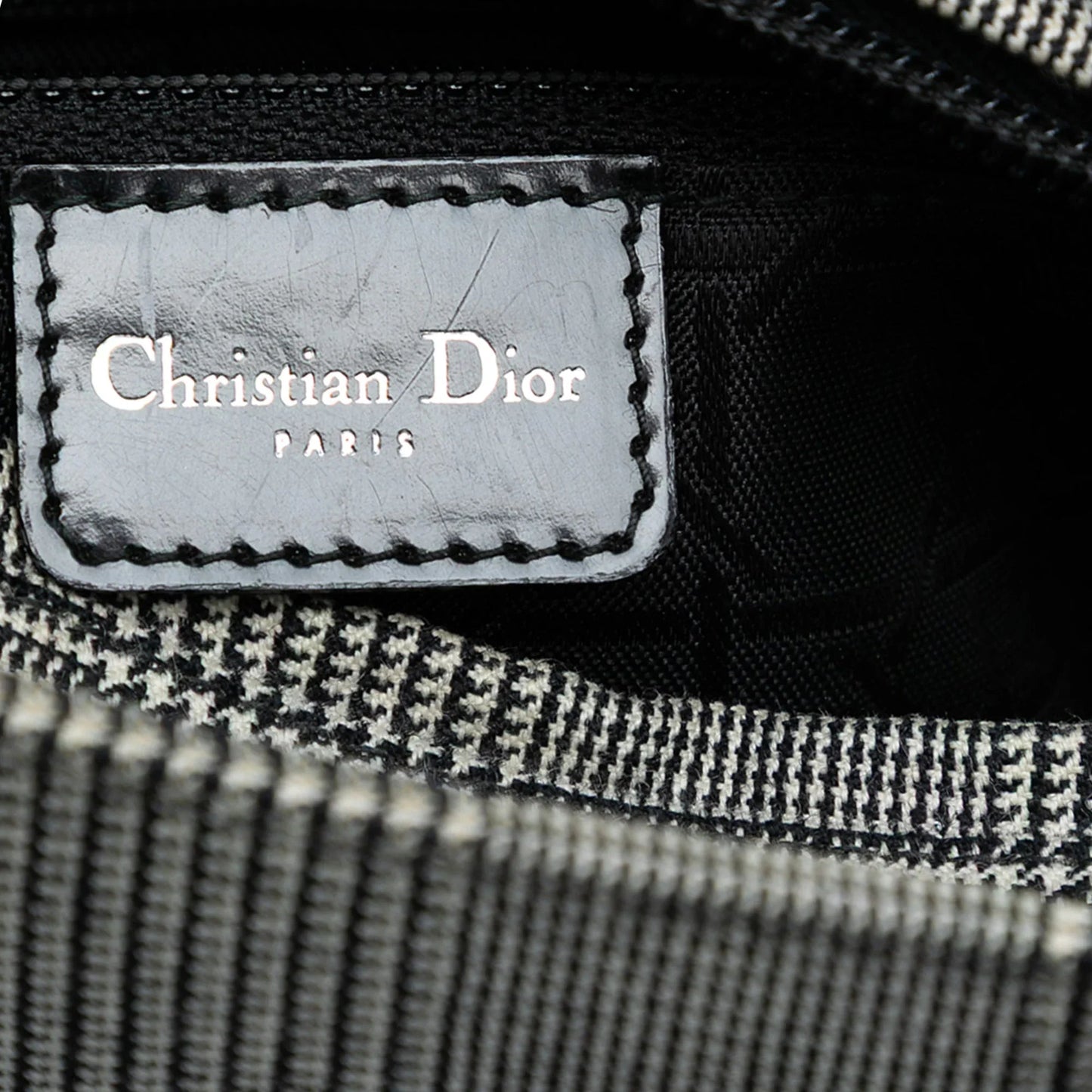 Gray Dior Medium Canvas Houndstooth Lady Dior Satchel