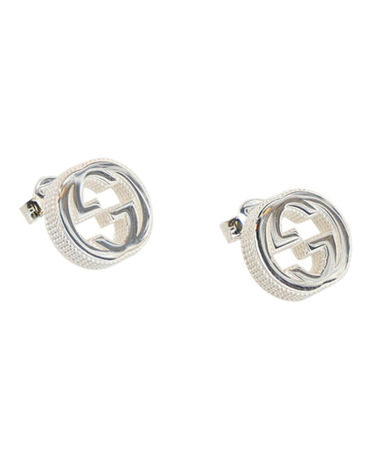 Gucci Womens Interlocking G Textured Silver Stud Earrings