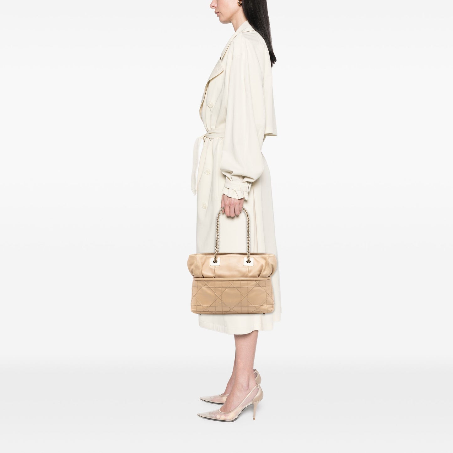 Tan Dior Lambskin Cannage Granville Chain Tote
