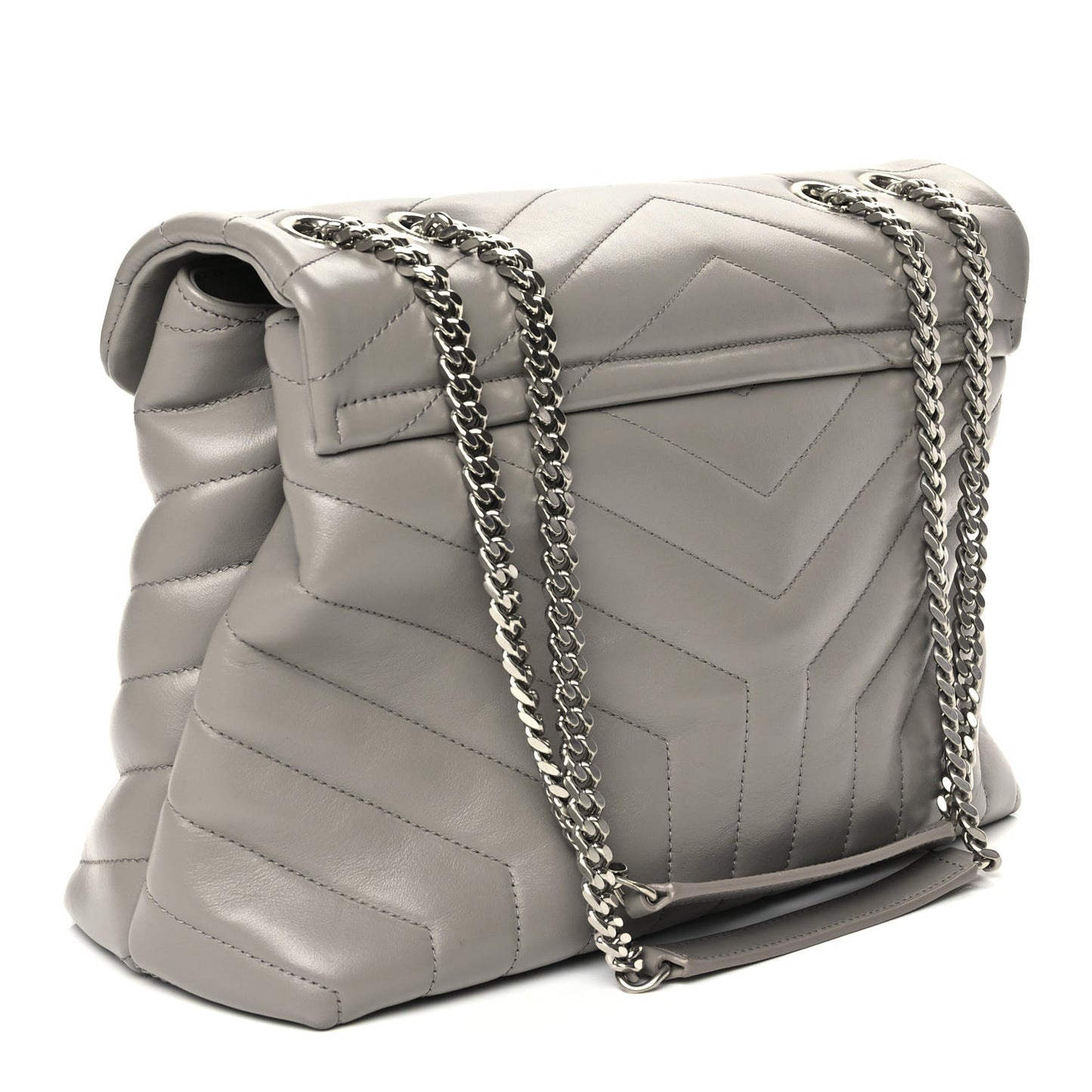 Saint Laurent Calfskin Y Quilted Monogram Medium Loulou Chain Satchel Light Grey