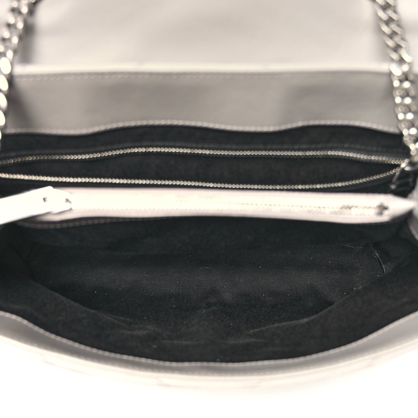Saint Laurent Calfskin Y Quilted Monogram Medium Loulou Chain Satchel Light Grey