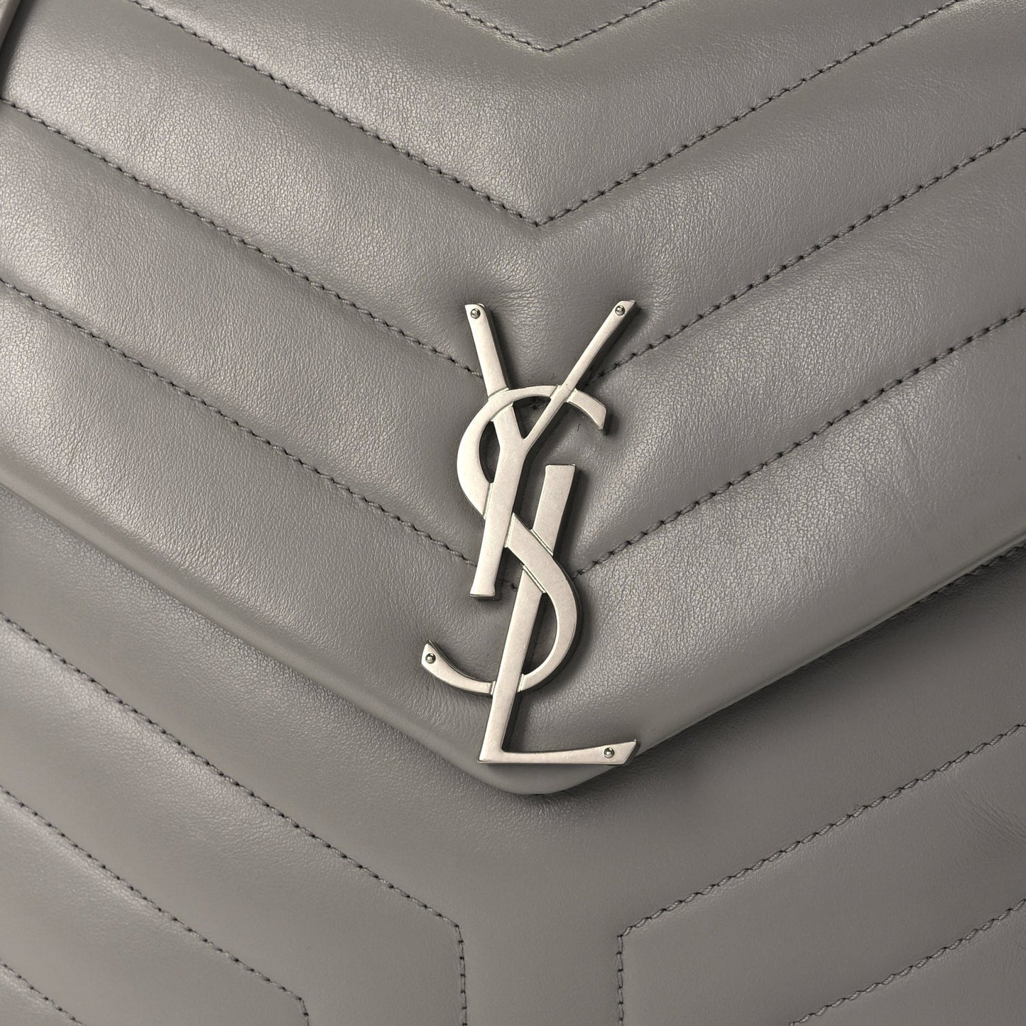 Saint Laurent Calfskin Y Quilted Monogram Medium Loulou Chain Satchel Light Grey