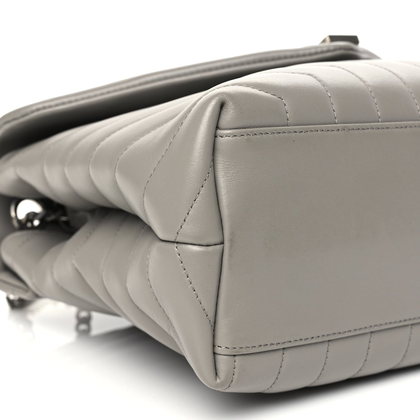 Saint Laurent Calfskin Y Quilted Monogram Medium Loulou Chain Satchel Light Grey