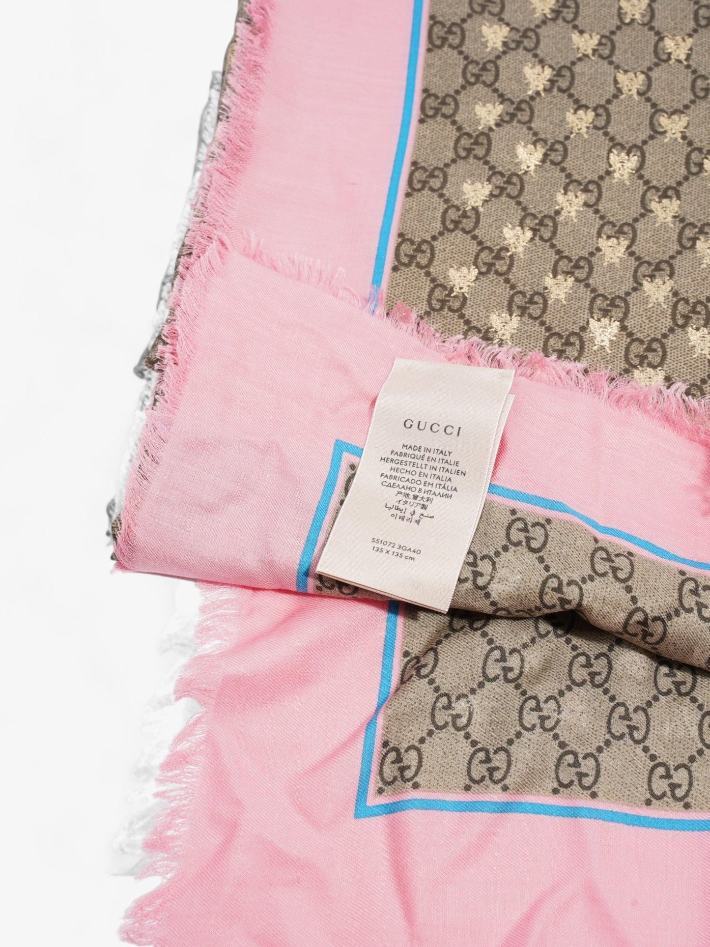Gucci Bee GG Scarf Beige And Ebony GG Supreme / Pink / Gold Silk