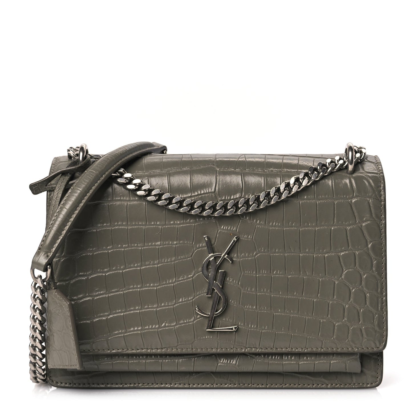 Saint Laurent Calfskin Crocodile Embossed Medium Monogram Sunset Fog