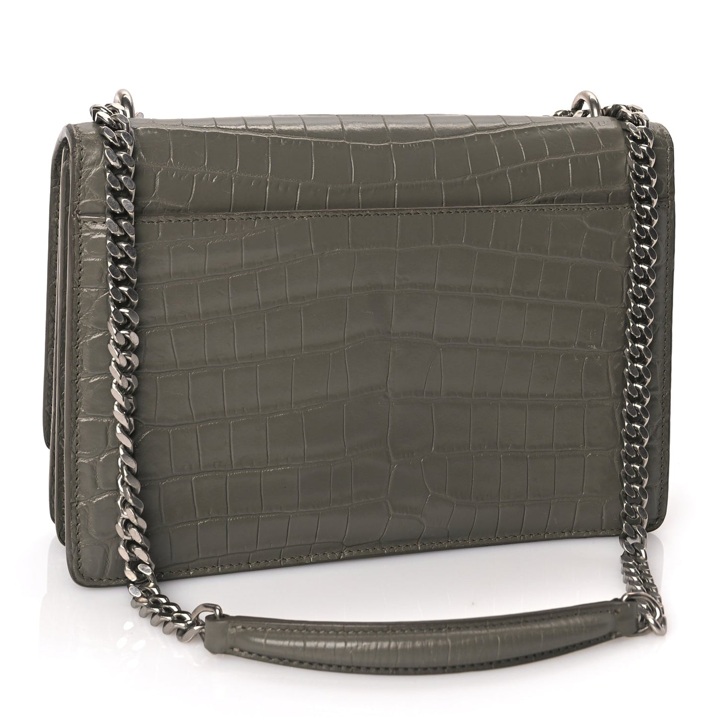 Saint Laurent Calfskin Crocodile Embossed Medium Monogram Sunset Fog