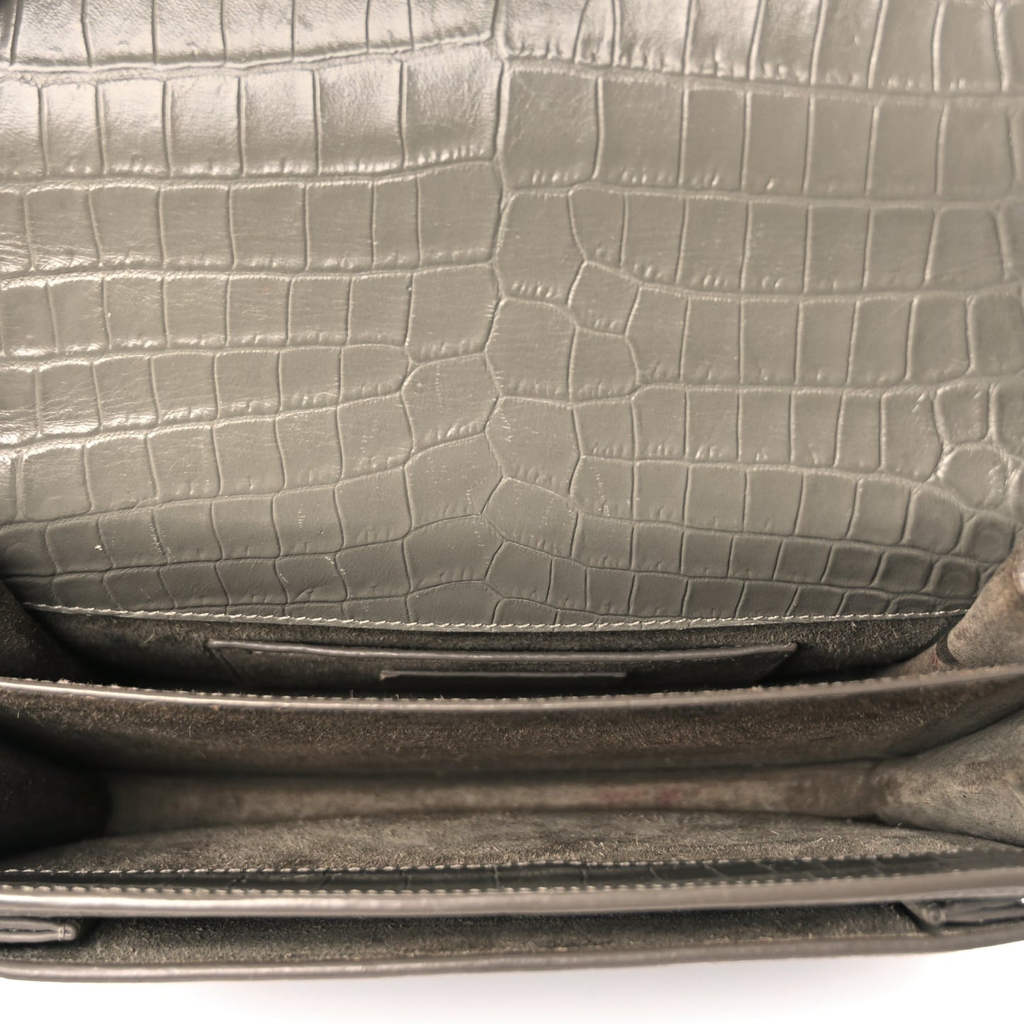 Saint Laurent Calfskin Crocodile Embossed Medium Monogram Sunset Fog