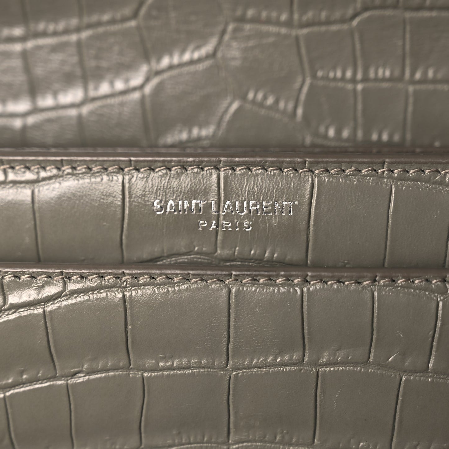 Saint Laurent Calfskin Crocodile Embossed Medium Monogram Sunset Fog