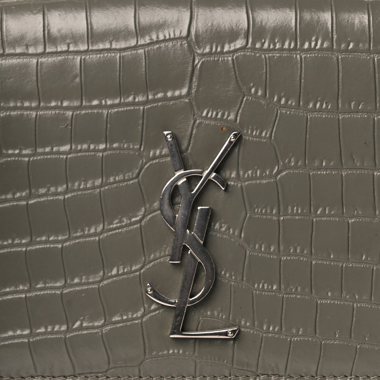 Saint Laurent Calfskin Crocodile Embossed Medium Monogram Sunset Fog