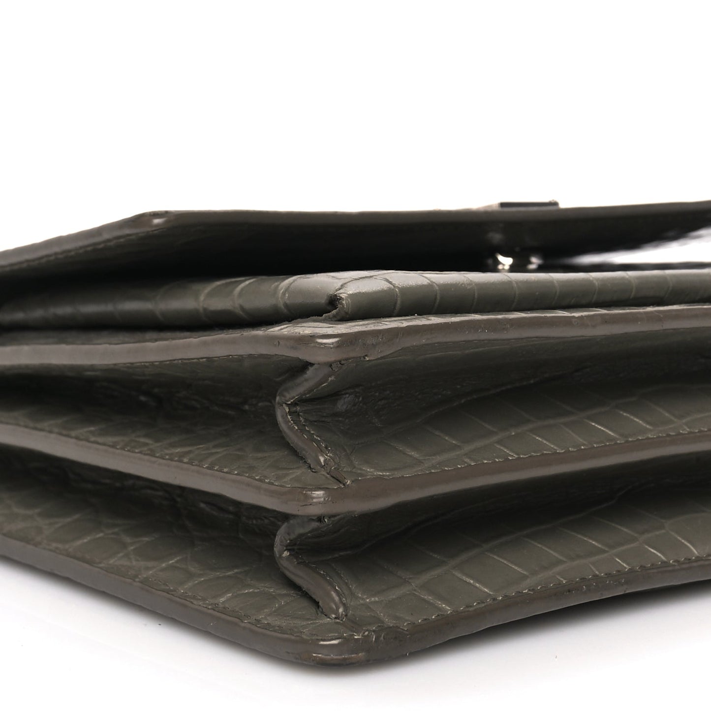 Saint Laurent Calfskin Crocodile Embossed Medium Monogram Sunset Fog