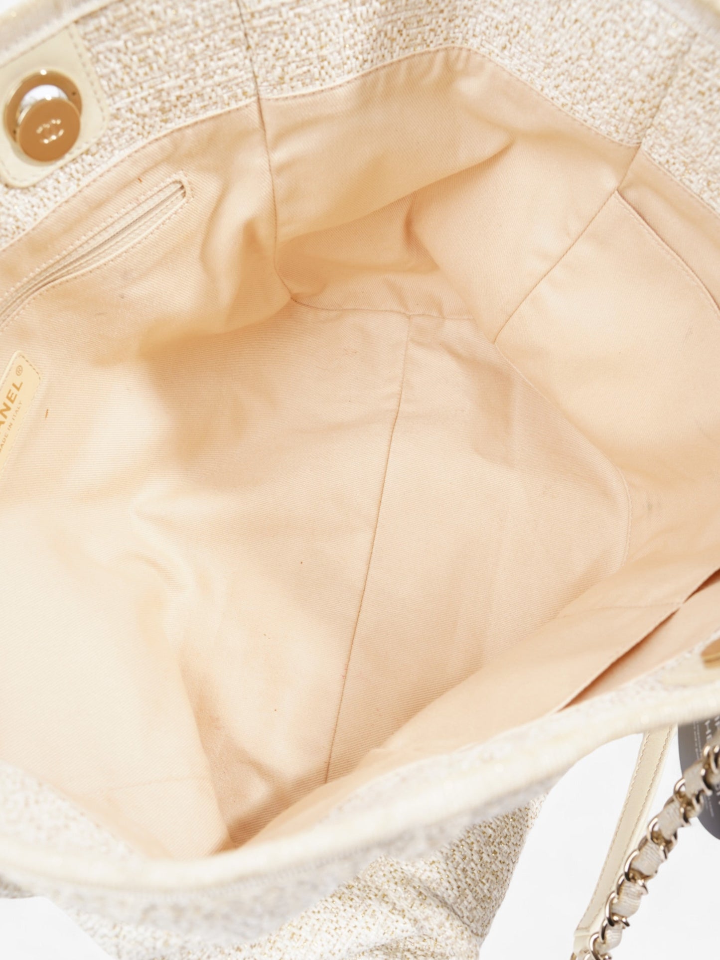 Chanel Deauville Tote Ivory Canvas Small