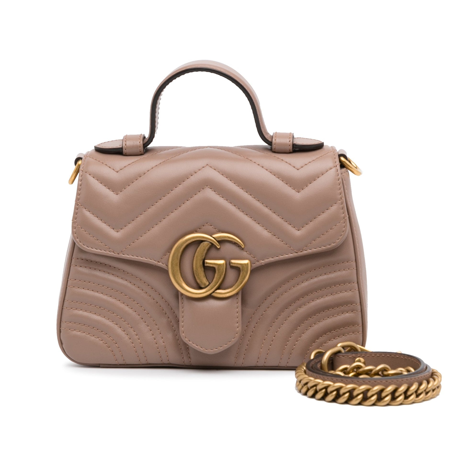 Gucci GG Marmont Brown Leather Chain Shoulder Bag