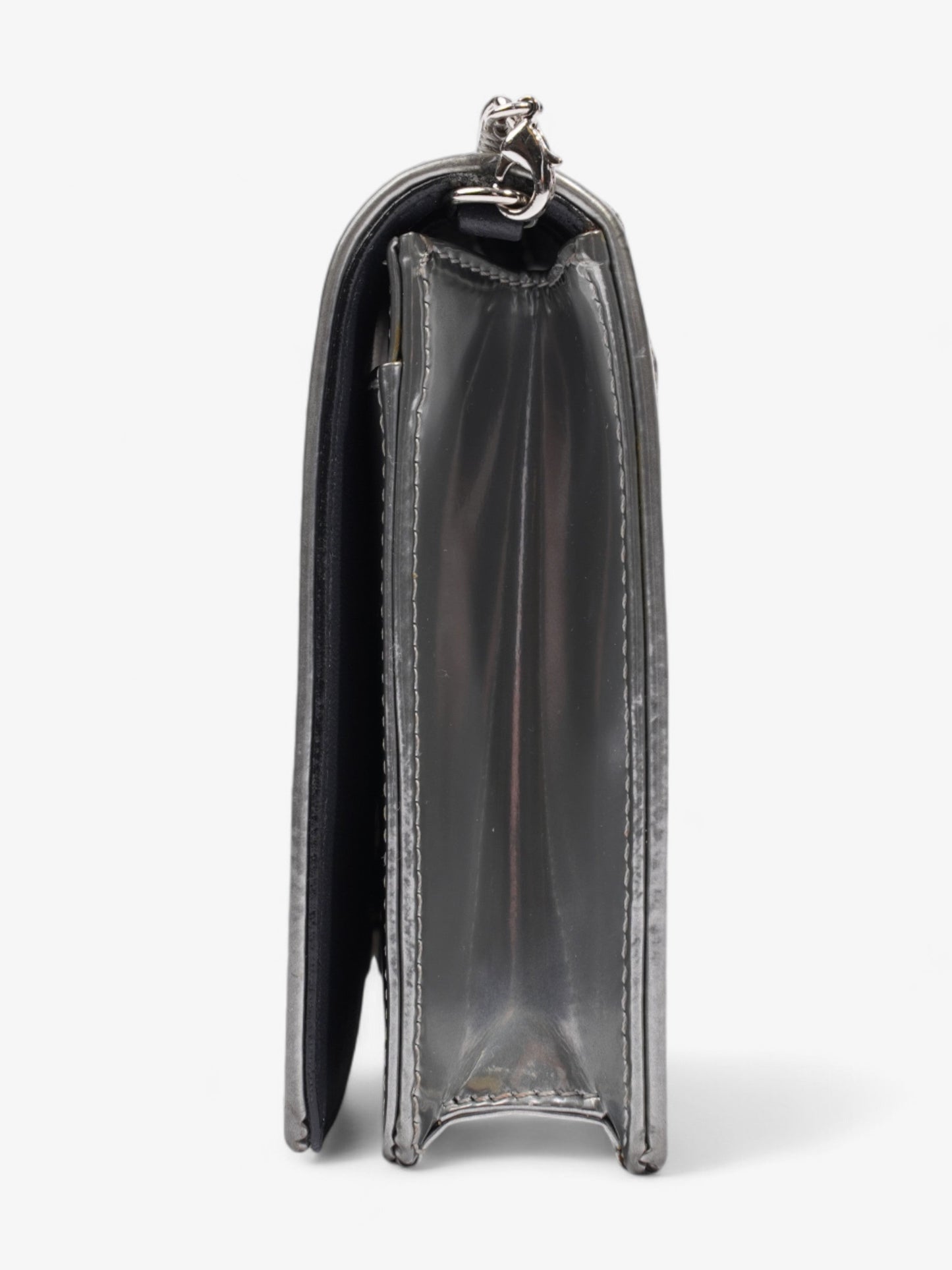 Christian Dior Diorama Wallet On Chain Silver Patent Leather