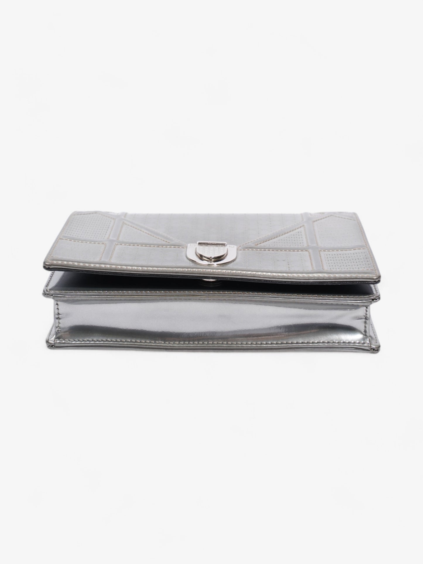 Christian Dior Diorama Wallet On Chain Silver Patent Leather