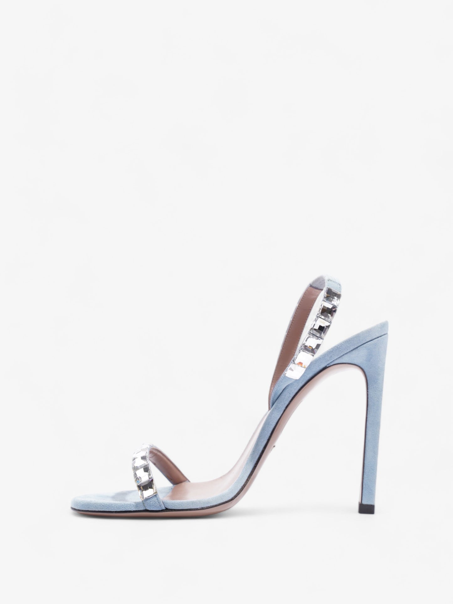 Gucci Kid Scamosciato Crystallo Mallory Slingback  100mm Mineral Blue  Suede EU 37.5 UK 4.5
