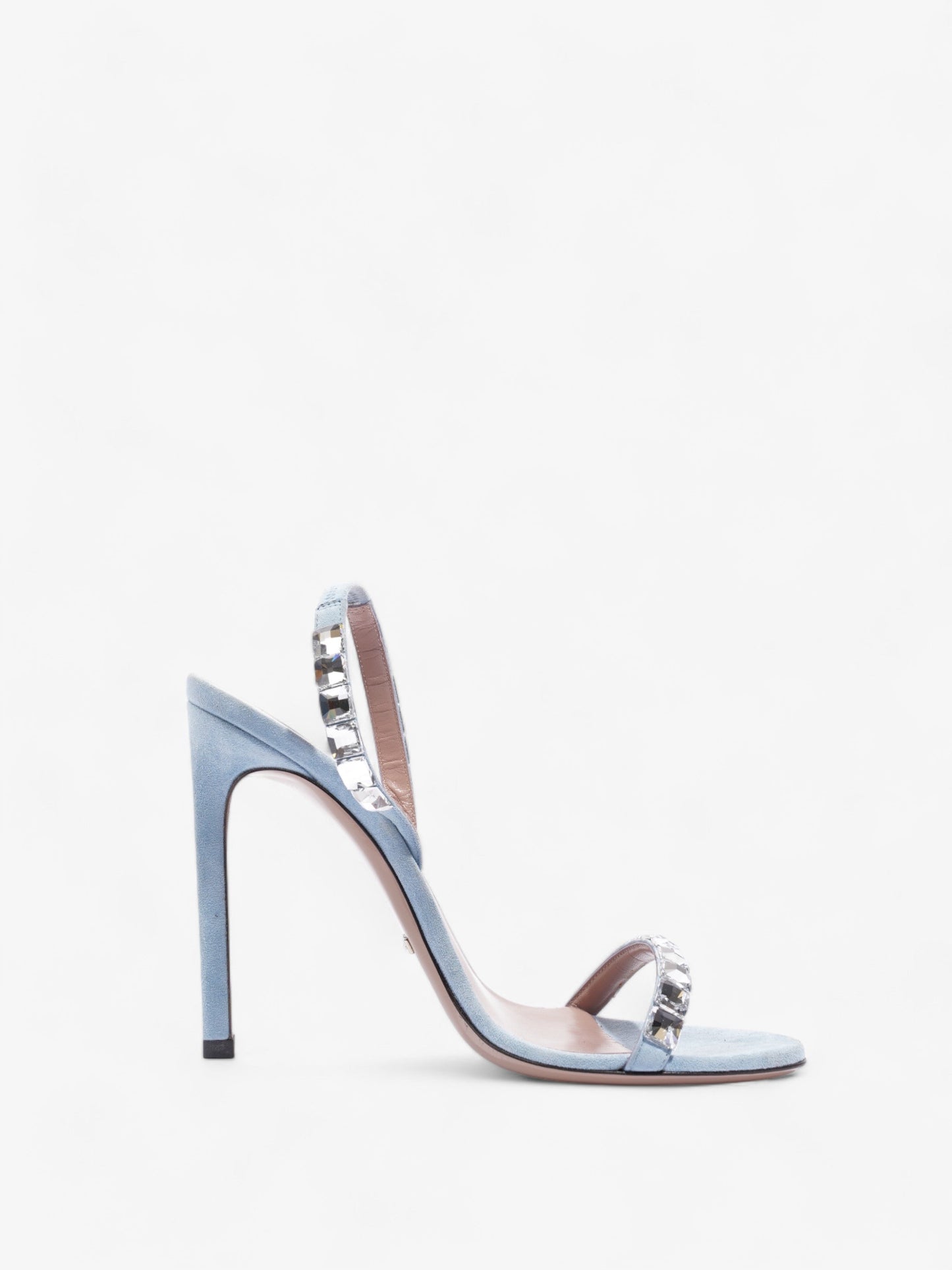 Gucci Kid Scamosciato Crystallo Mallory Slingback  100mm Mineral Blue  Suede EU 37.5 UK 4.5