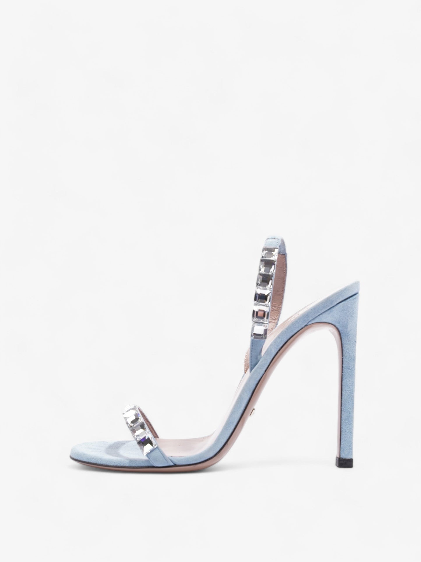 Gucci Kid Scamosciato Crystallo Mallory Slingback  100mm Mineral Blue  Suede EU 37.5 UK 4.5
