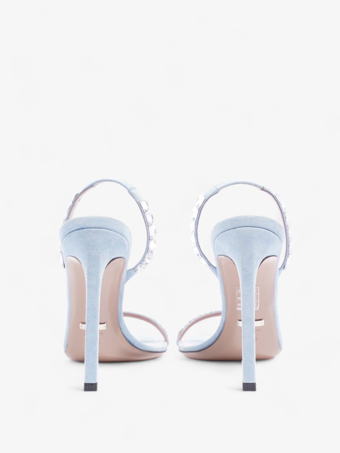 Gucci Kid Scamosciato Crystallo Mallory Slingback  100mm Mineral Blue  Suede EU 37.5 UK 4.5