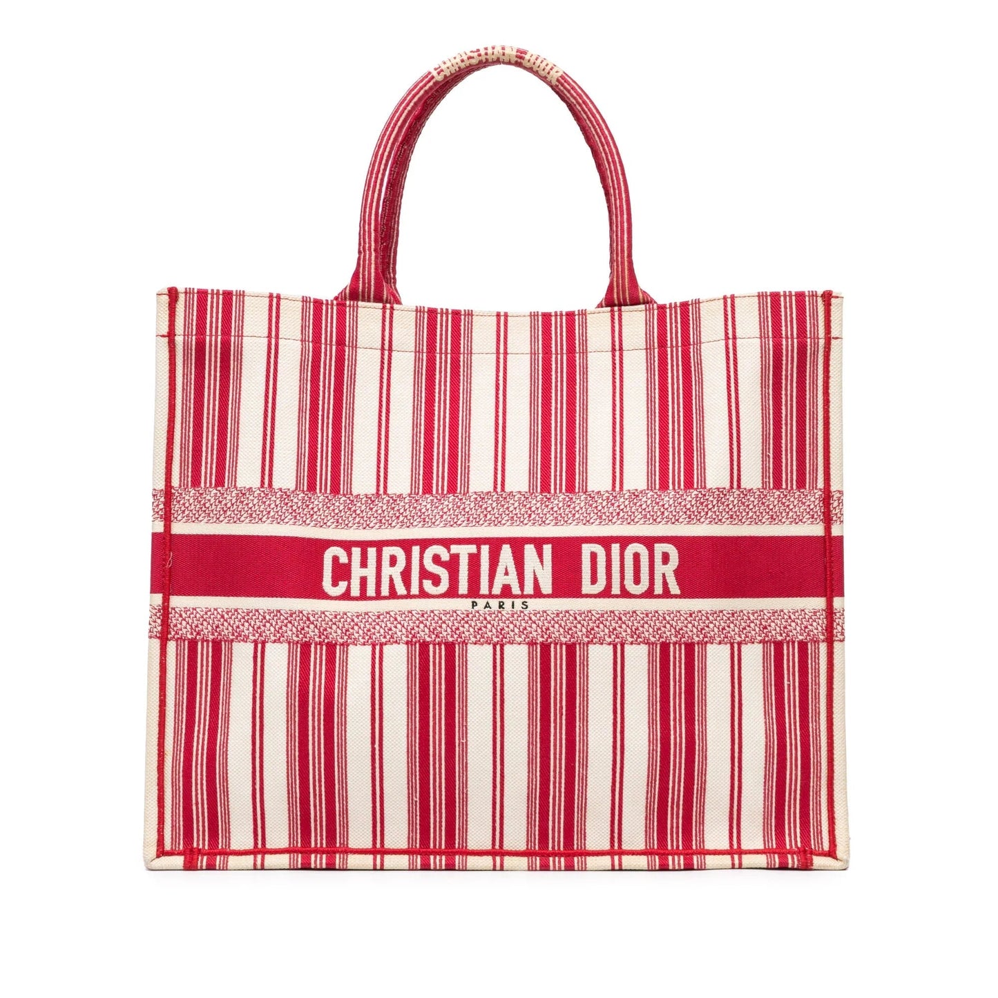 Red Dior Large Striped Book Tote