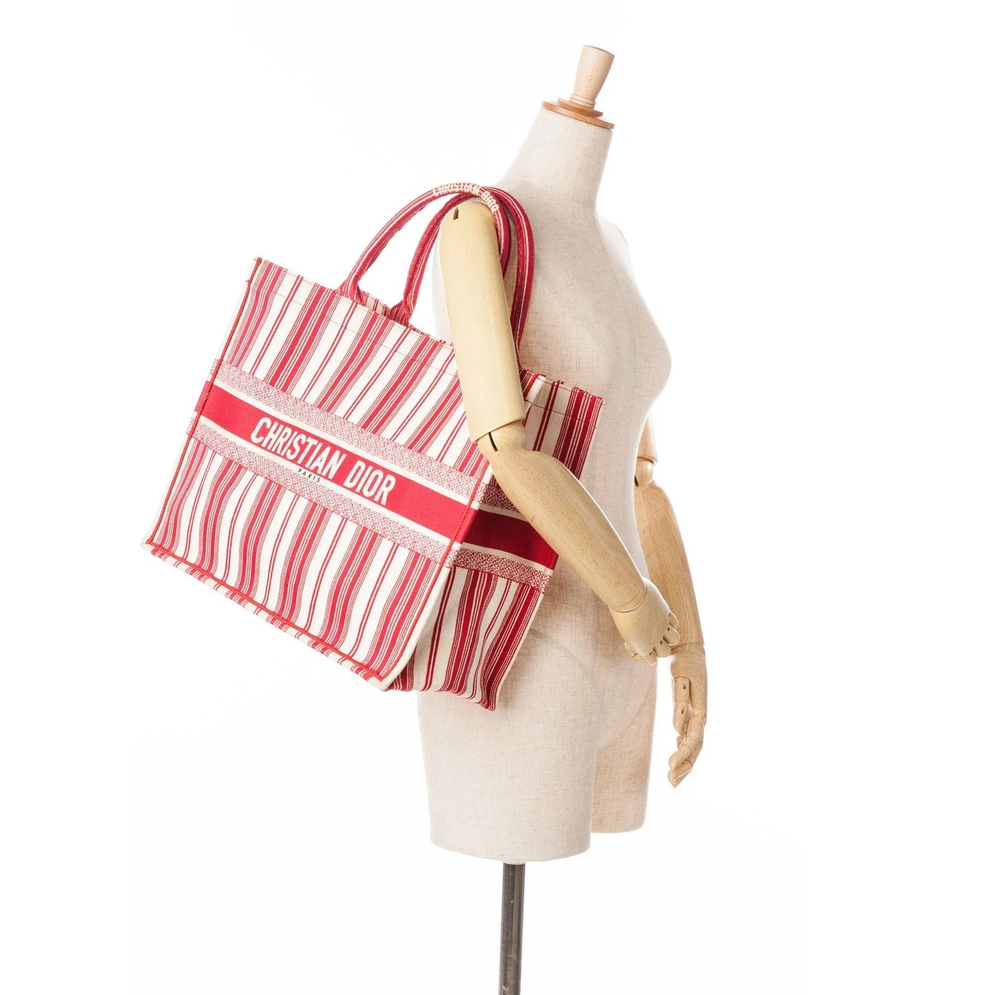 Red Dior Large Striped Book Tote