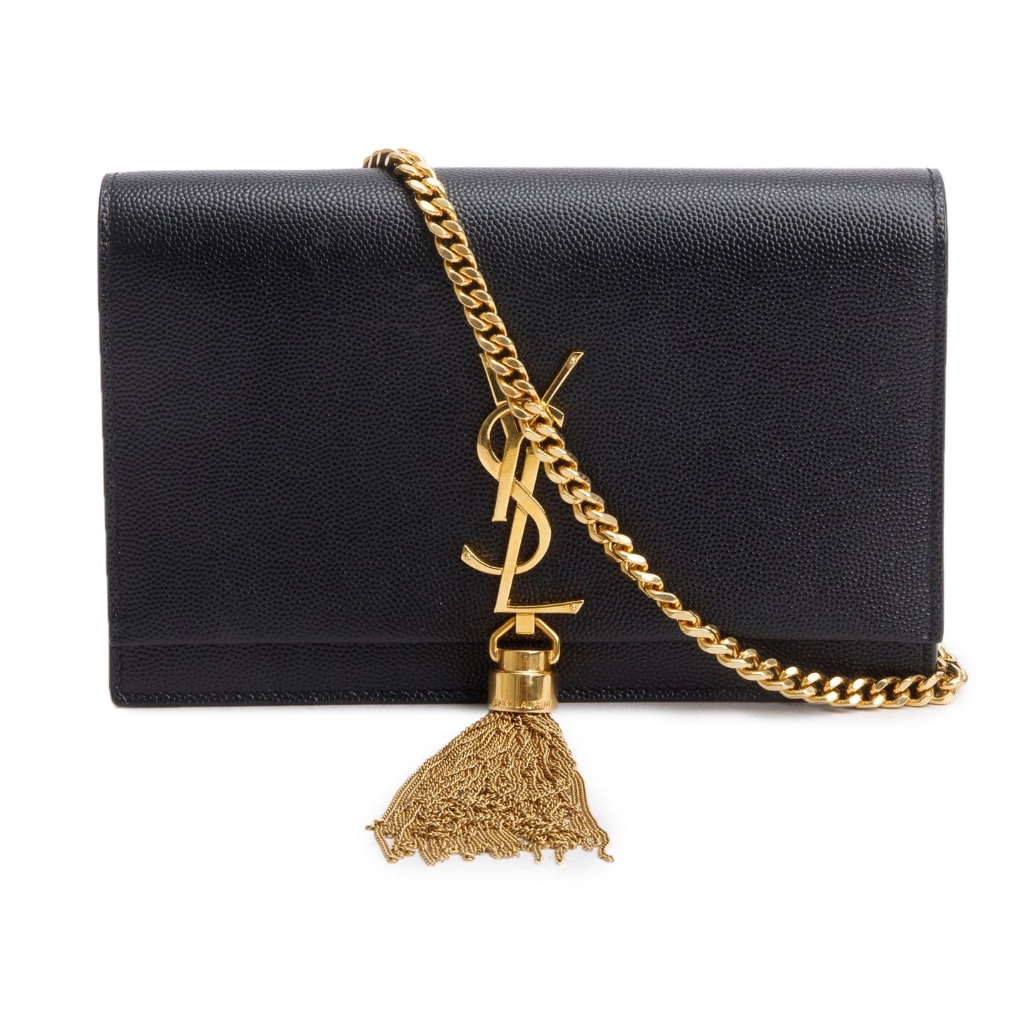 Saint Laurent Black Leather Kate Tassel Wallet on Chain