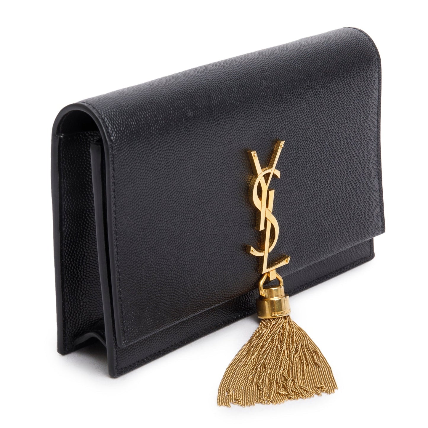 Saint Laurent Black Leather Kate Tassel Wallet on Chain