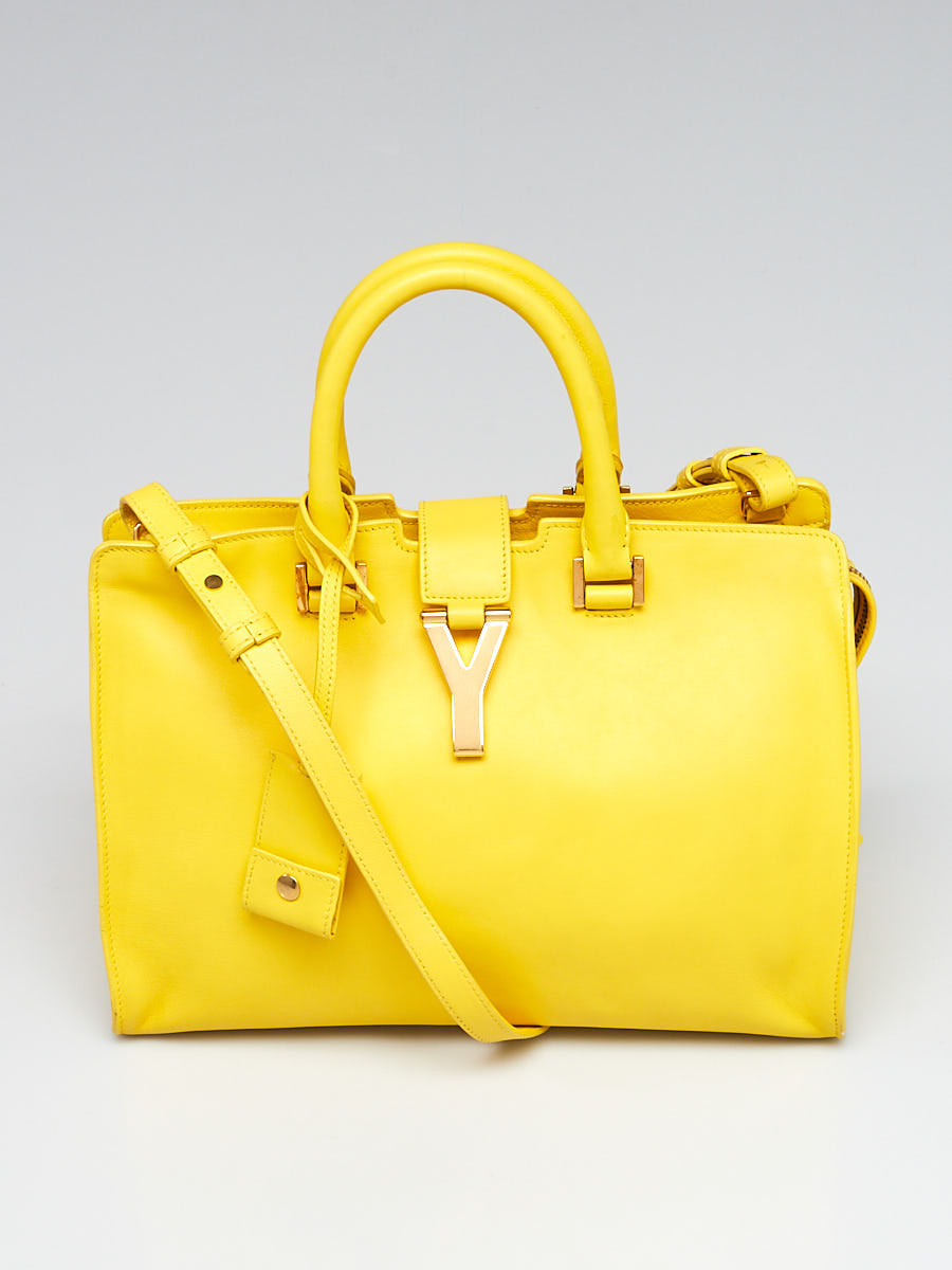 YVES SAINT LAURENT CALFSKIN LEATHER CABAS BAG-YELLOW