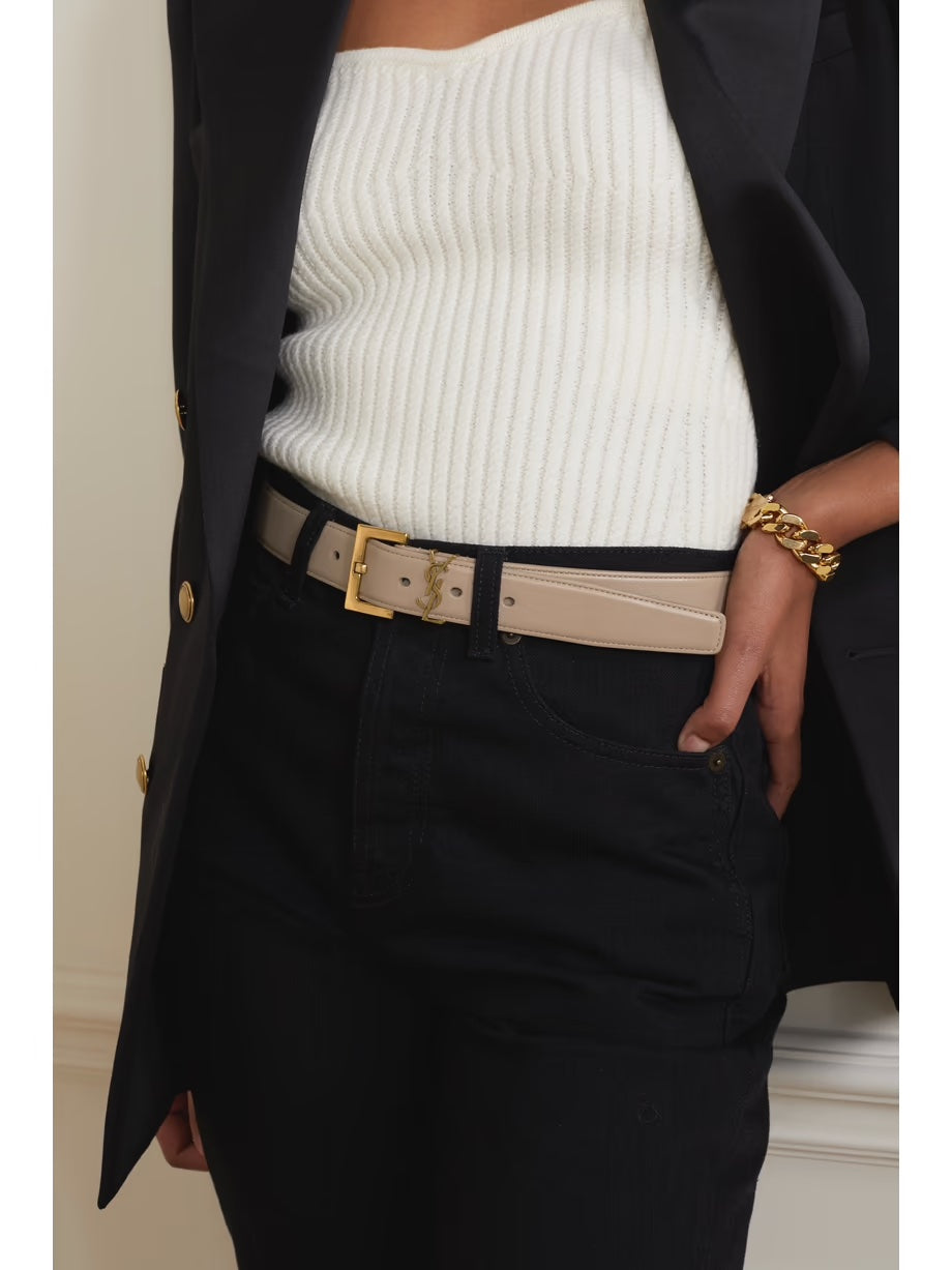 SAINT LAURENT LEATHER CASSANDRE LOGO BELT