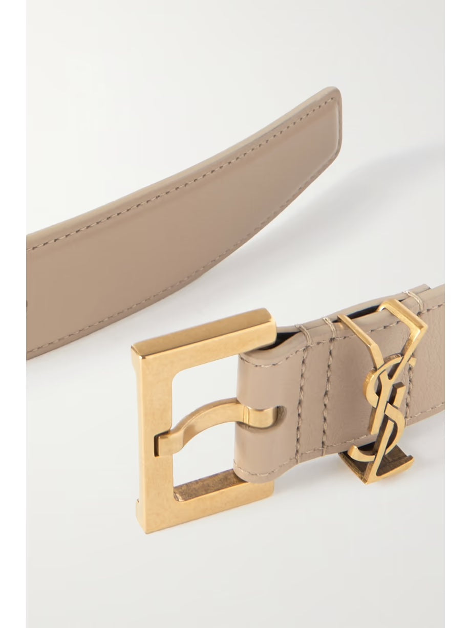 SAINT LAURENT LEATHER CASSANDRE LOGO BELT
