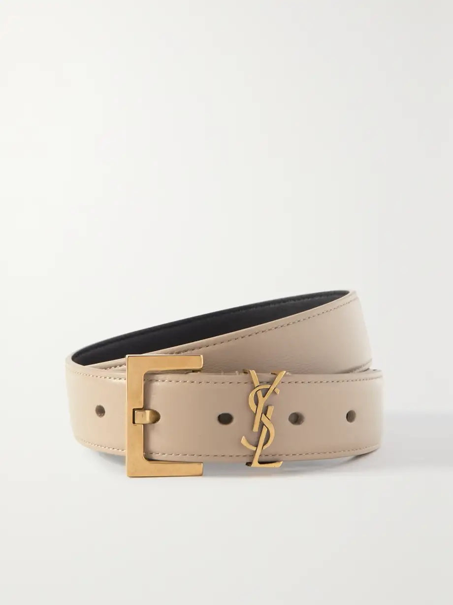 SAINT LAURENT LEATHER CASSANDRE LOGO BELT
