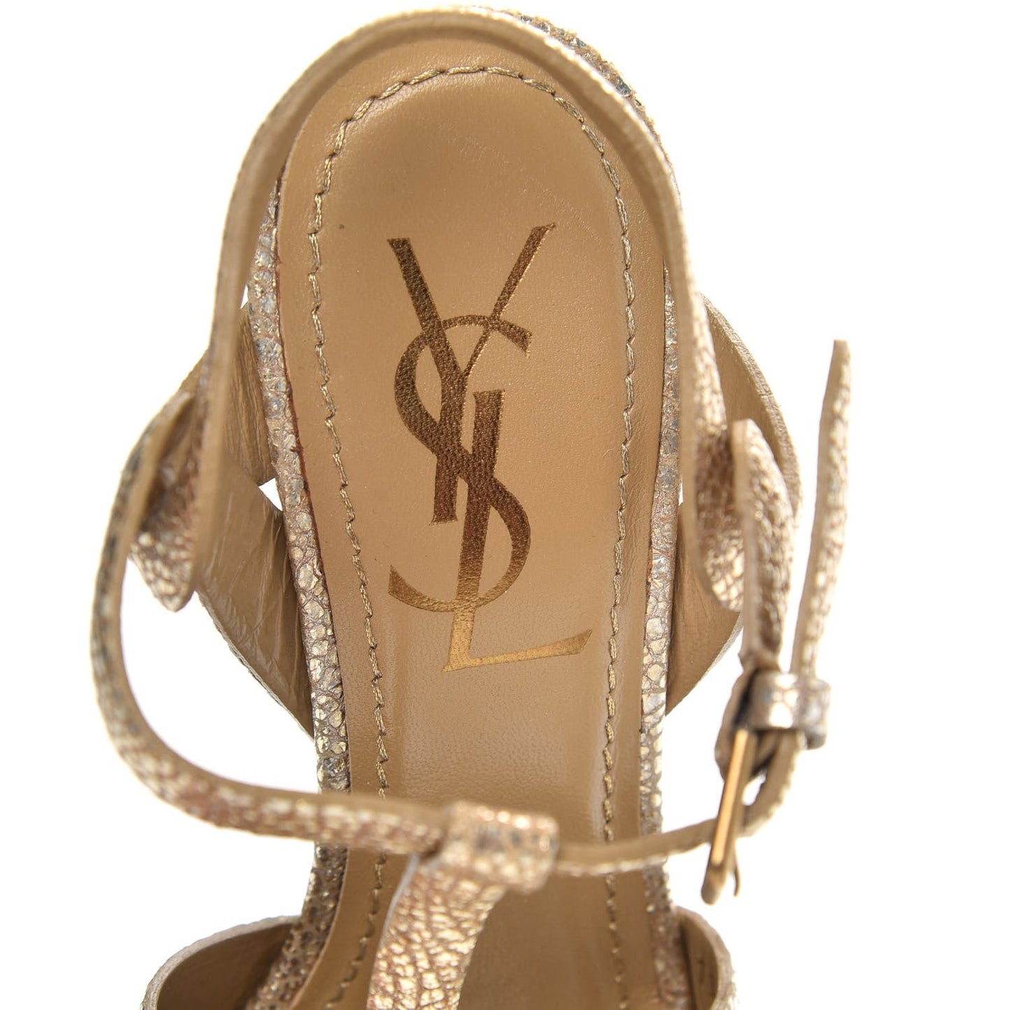 SAINT LAURENT METALLIC CALFSKIN TRIBUTE 105 PLATFORM SANDALS