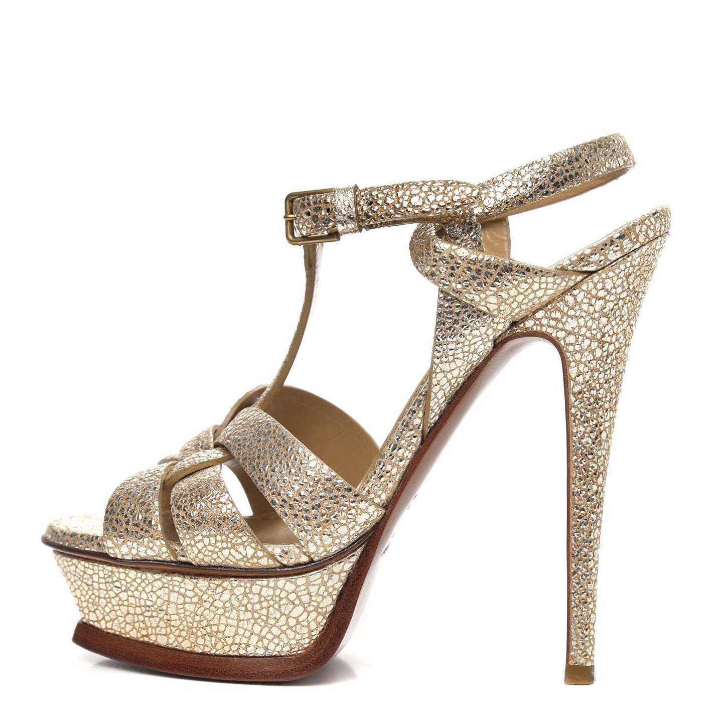 SAINT LAURENT METALLIC CALFSKIN TRIBUTE 105 PLATFORM SANDALS