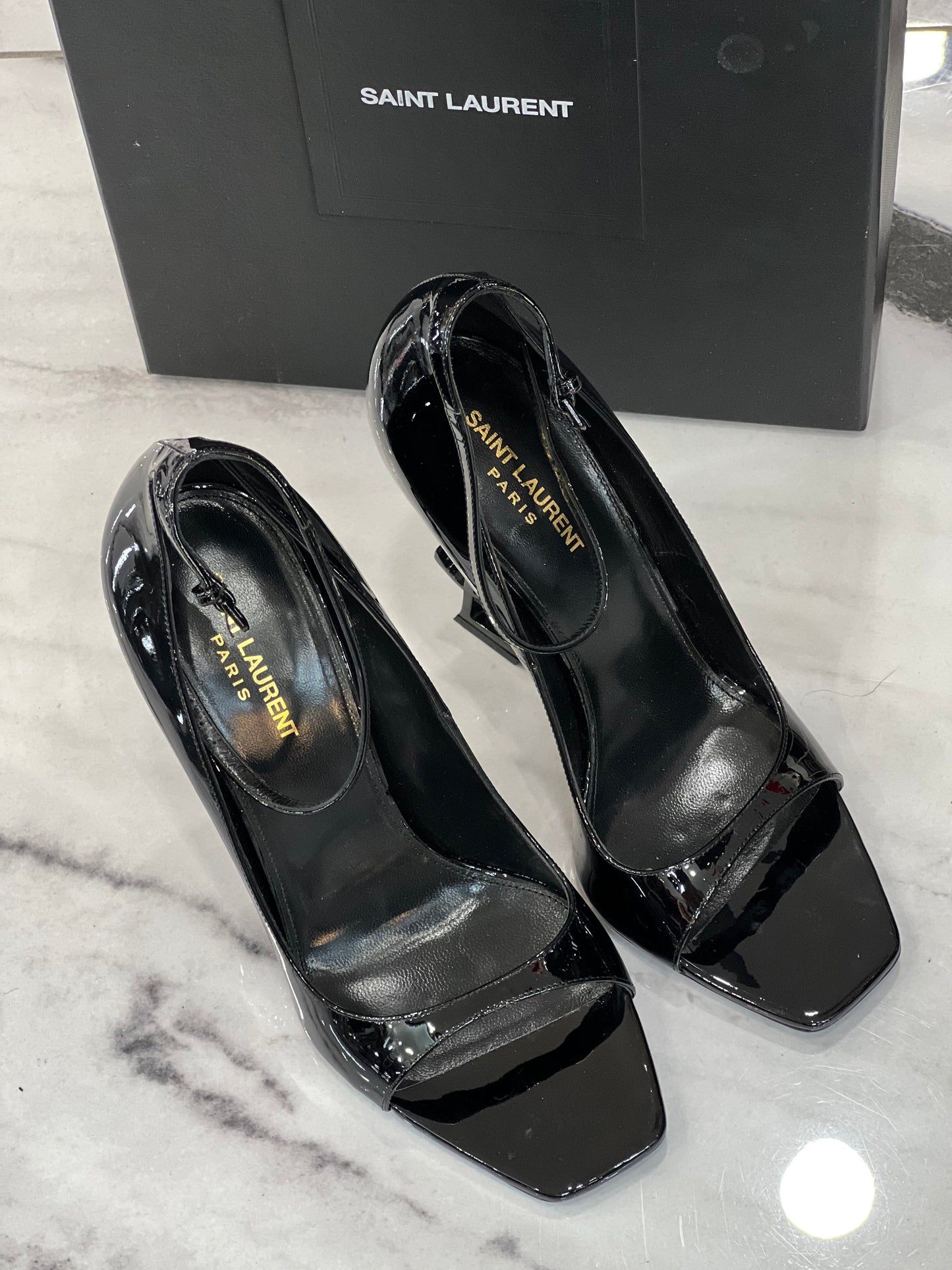 YSL SAINT LAURENT BLACK 'OPYUM' HEELED SANDALS