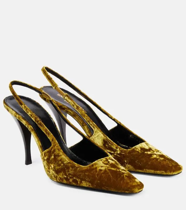 YVES SAINT LAURENT BLADE 90 VELVET SLINGBACK PUMPS