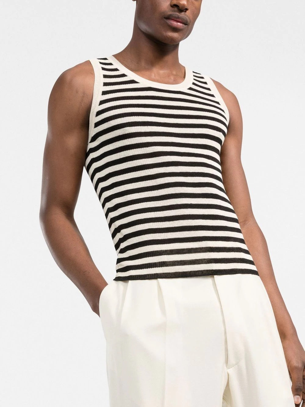 YVES SAINT LAURENT STRIPED LINEN BLEND TANK TOP