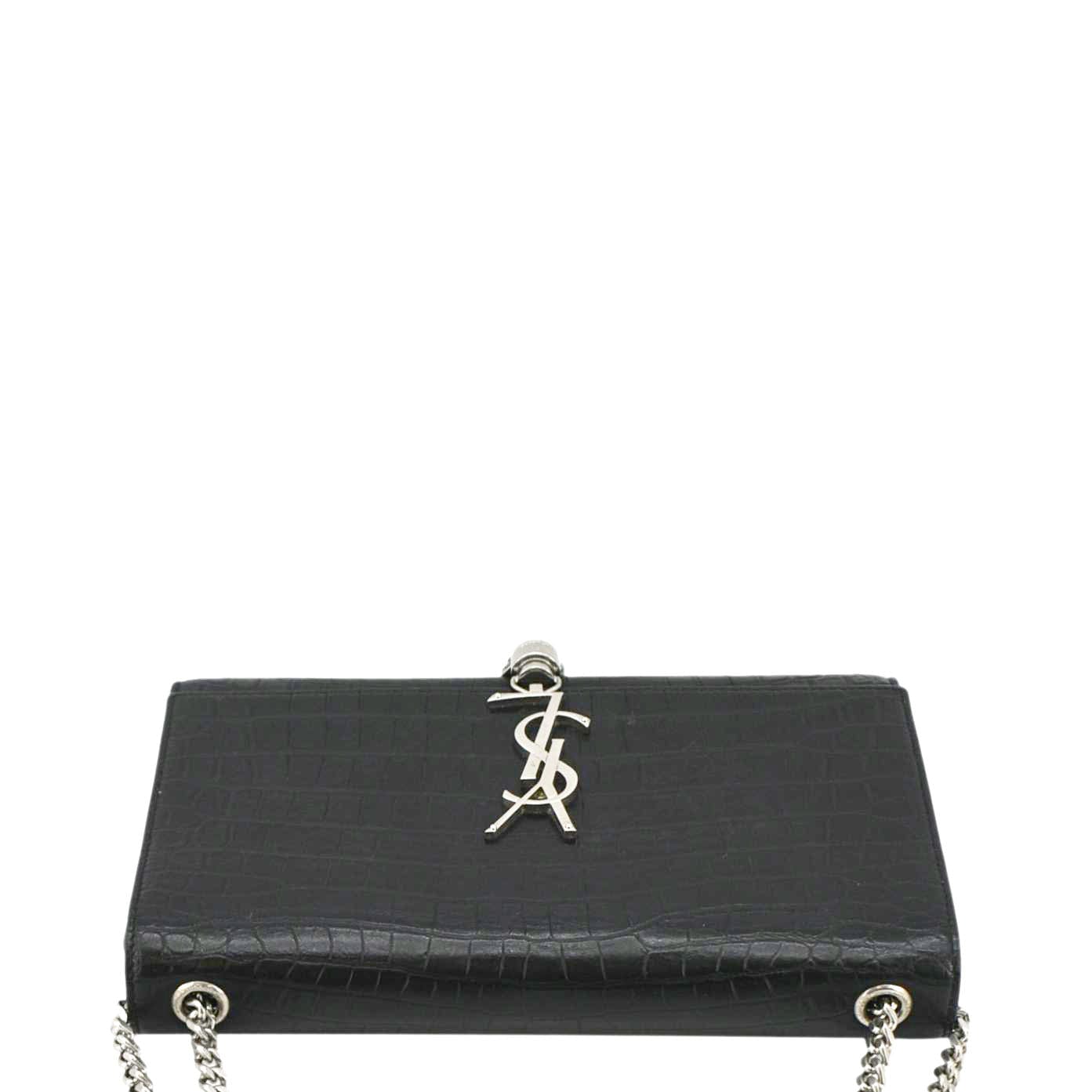YVES SAINT LAURENT Kate Tassel Medium Crocodile Embossed Leather Crossbody Bag Black