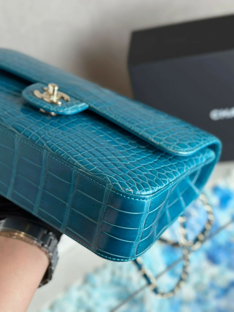Chanel  Medium Turquoise Crocodile Classic Flap Bag