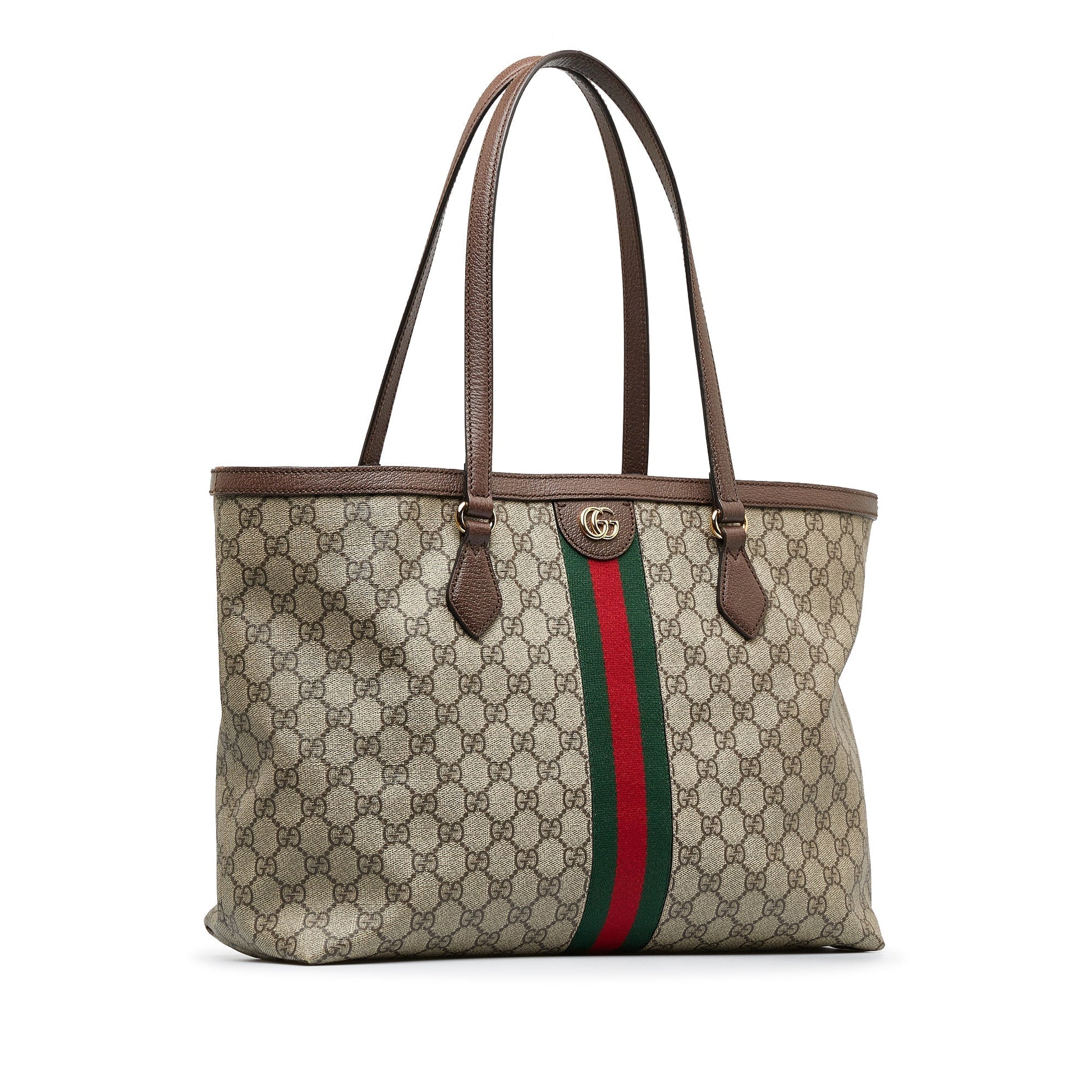 Gucci Ophidia Brown Leather Canvas Tote