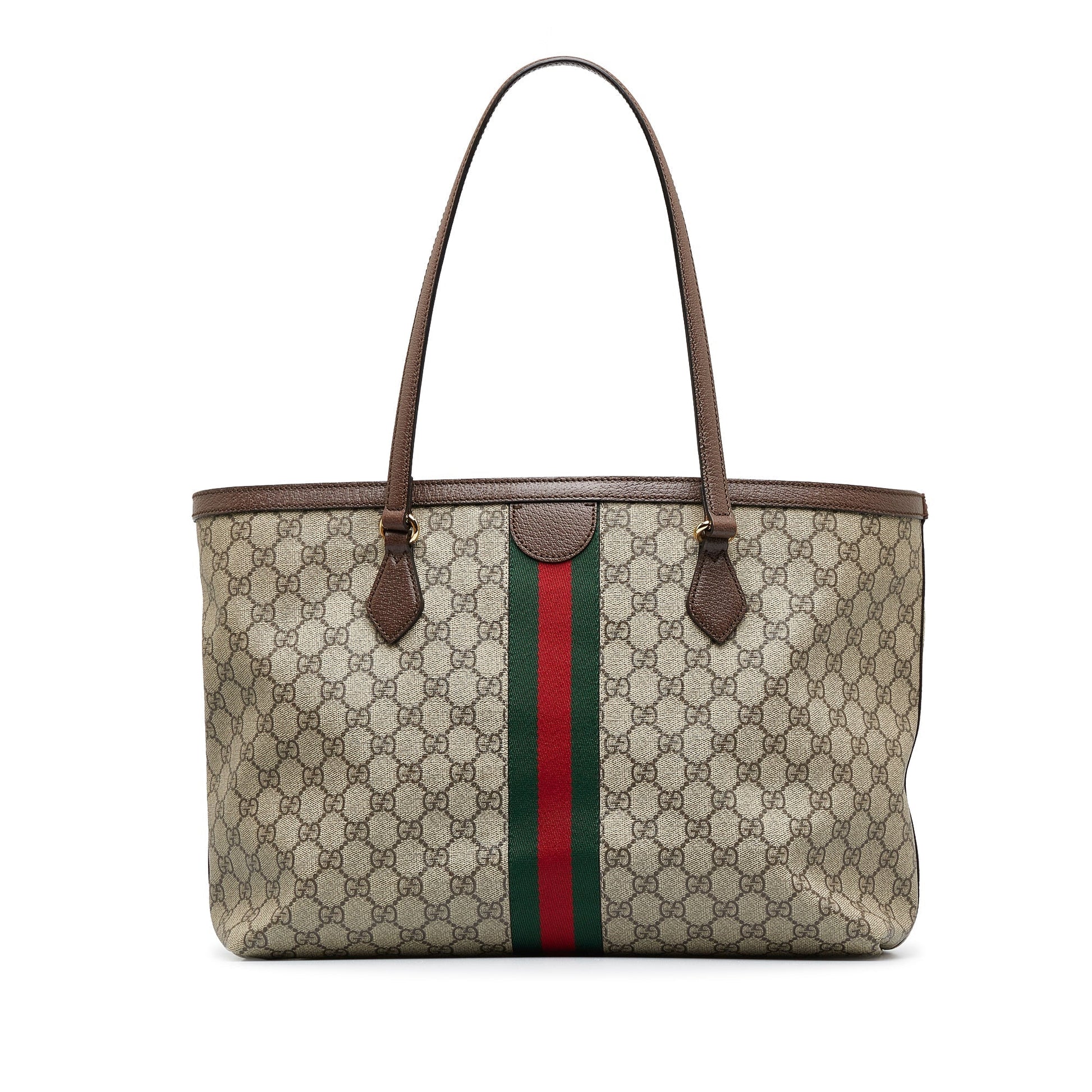 Gucci Ophidia Brown Leather Canvas Tote