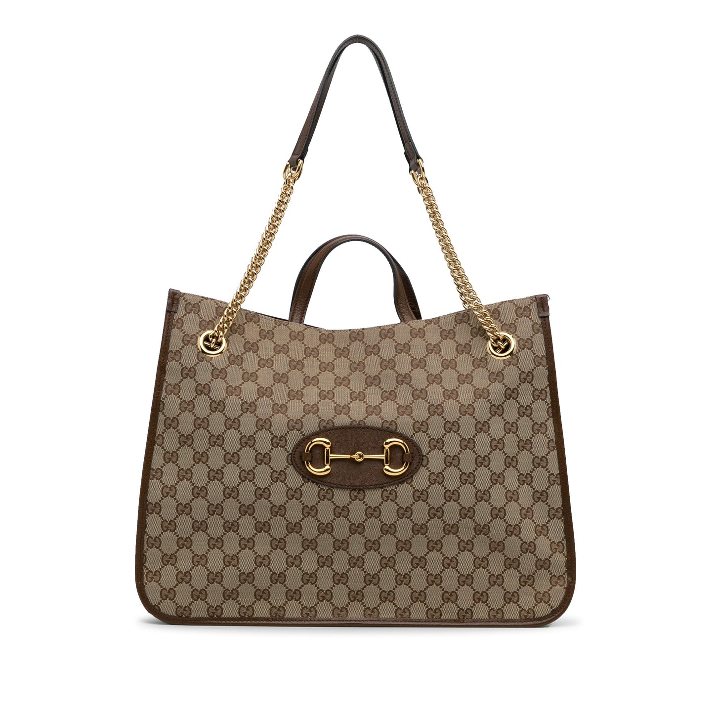 Gucci Horsebit Brown Leather Canvas Tote Style 3