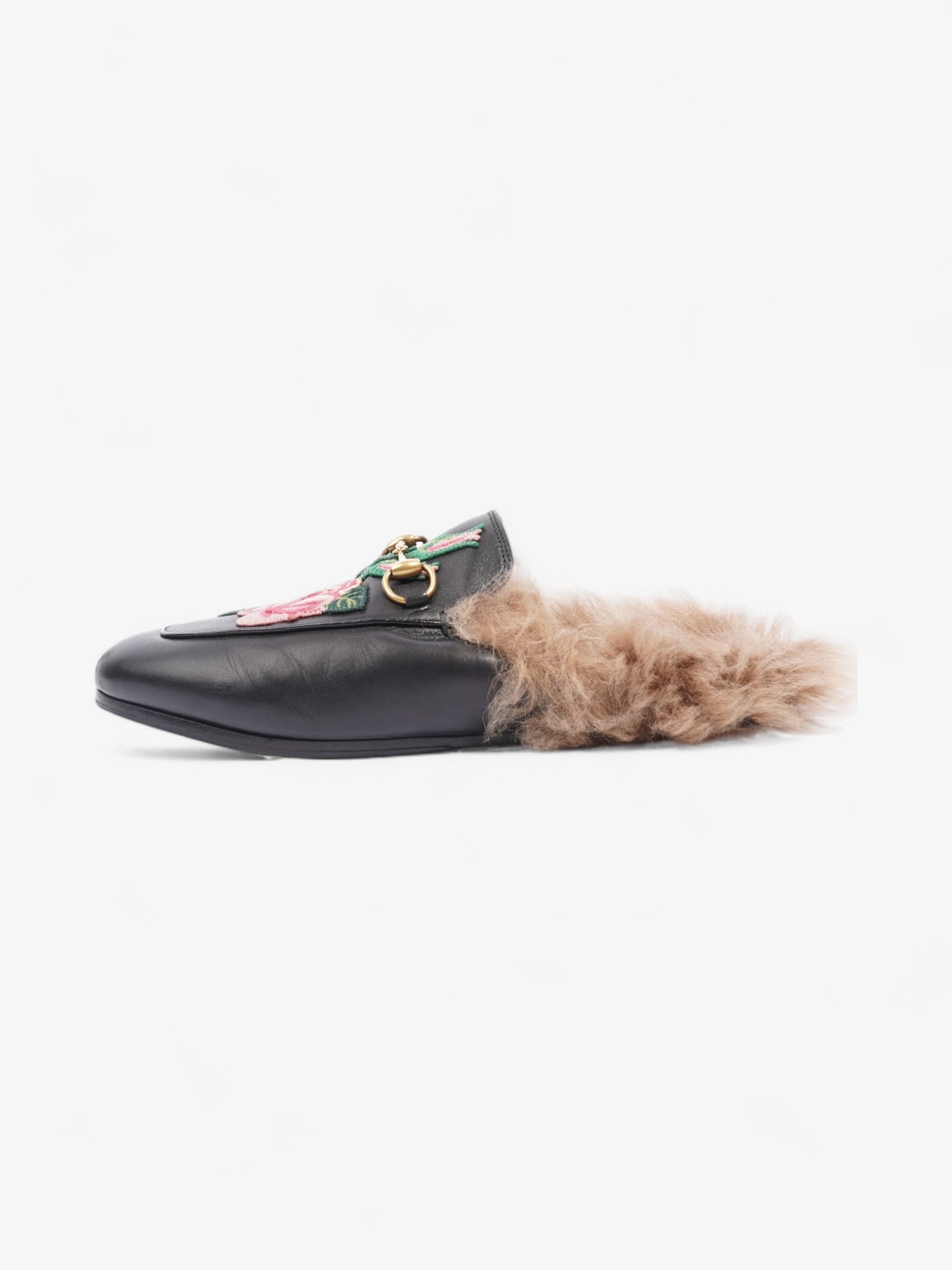 Gucci Princetown Rose Embroidered Horsebit Mules Black / Pink Leather EU 37 UK 4