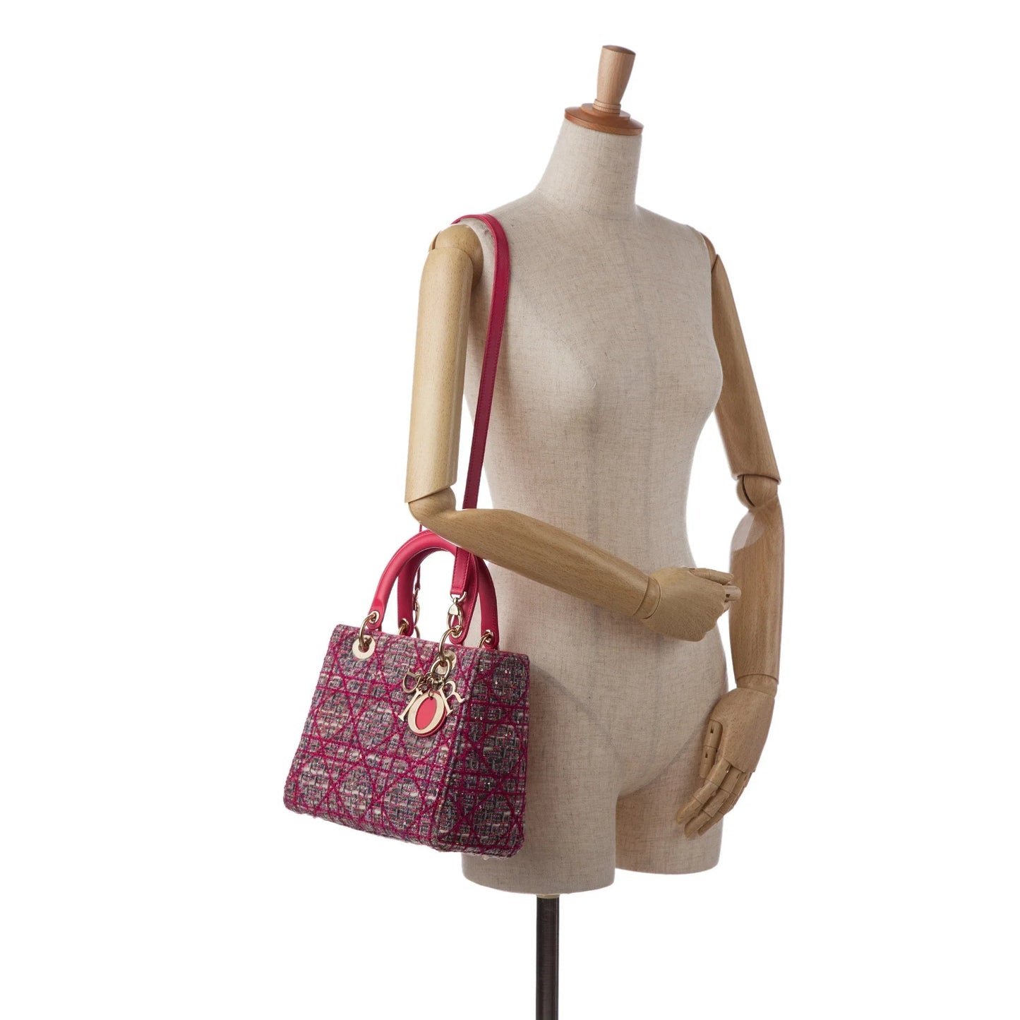 Pink Dior Medium Tweed Macrocannage Lady Dior Satchel